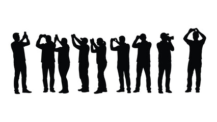 People photographing and filming silhouettes isolated on white background, Vector