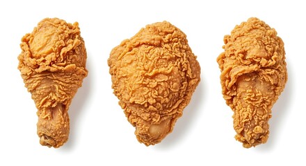 Three pieces of crispy fried chicken isolated on white background
