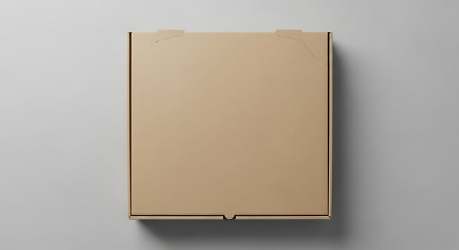 Plain Cardboard Pizza Box Top View Isolated on Gray Background.