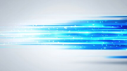 Dynamic Blue Light Streaks on White Background, Illustrating Speed, Technology, and Modern Futuristic Design