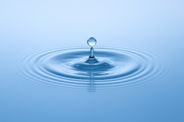 Water Drop Impact Creating Circular Ripples on a Light Blue Gradient Background - Clean, Fresh, and Serene