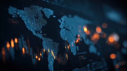 Global Network Visualization: Digital World Map with Data Points and Connectivity Illustration, Perfect for Technology and Business