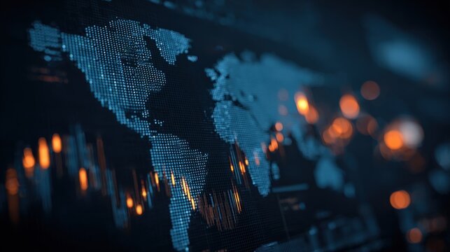 Global Network Visualization: Digital World Map with Data Points and Connectivity Illustration, Perfect for Technology and Business