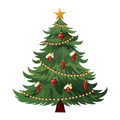 Christmas tree on a white background. Vector illustration. New Year's decorations.