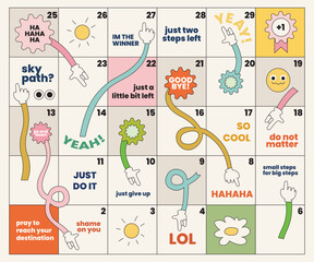 Snakes and Ladders Pastel Retro Style. Snakes and Ladders Board Game