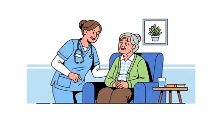 Compassionate Nurse Caring for Elderly Woman in Cozy Home Setting