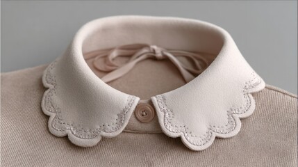 Obraz premium Beige shirt with scalloped peter pan collar and button detail