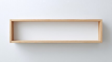 Obraz premium Minimalist Empty Wooden Wall Shelf with White Backing for Product Placement and Decoration
