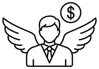 Financial Angel Investor Businessman with Wings Outline Icon
