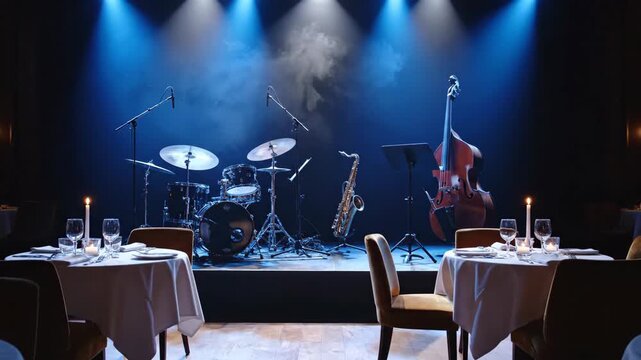 Dinner Theater Setup at Elegant Venue With Jazz Instruments