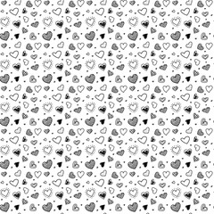 Vector seamless pattern with hand-drawn hearts. Suitable for packaging, printing, cards, wallpaper, banners, scrapbooking, textiles, and holiday design.