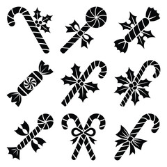 Naklejka premium christmas candy silhouette icon set, Vector illustration