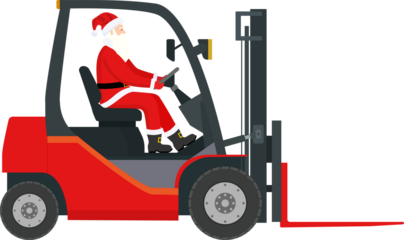 Santa Claus in Empty Red Forklift.