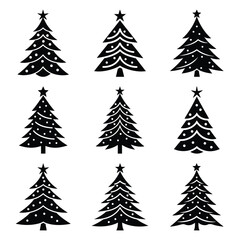 christmas tree vector icon set silhouette icon set, Vector illustration