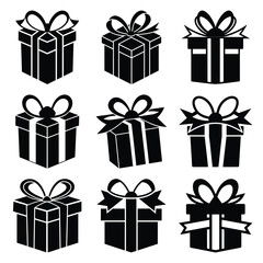 gift box ribbon icon set silhouette icon set, Vector illustration