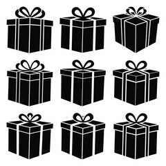 gift box silhouette icon set, Vector illustration