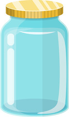 Empty glass transparent jar with gold lid.