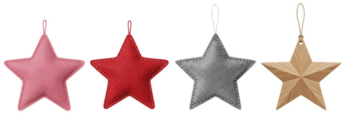 Set of diverse hanging star christmas ornaments