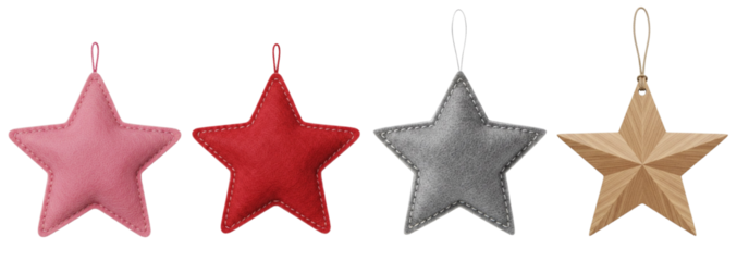 Set of diverse hanging star christmas ornaments