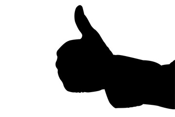 Black Silhouettes of Head Thumb Up. Isolated on White Background. PNG File.