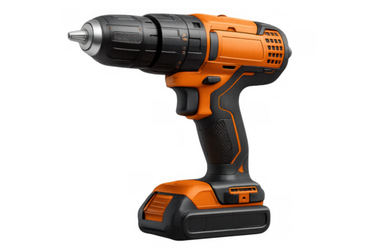 Cordless power drill on transparent background, essential equipment tool for construction, home renovation, and diy projects