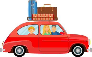 Happy family traveling by car