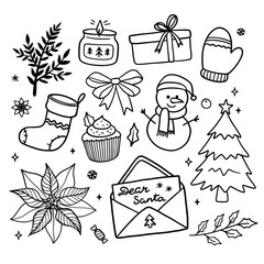 Christmas doodle set, vector illustration