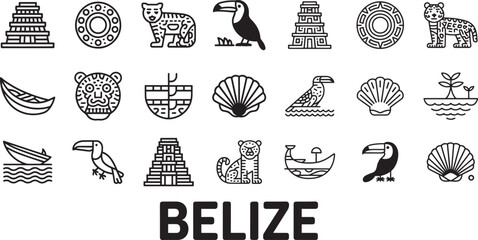 Belize line icons set belize symbols collection vector illustration isolated on transparent background