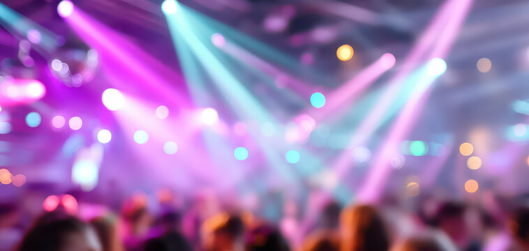 Vibrant celebration atmosphere filled with colorful lights and energetic movement creates exciting ambiance. blurred scene captures joy and excitement of lively event