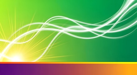 Abstract flowing light streaks on a vibrant green and purple background