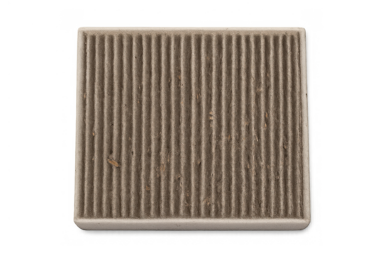 Car cabin air filter accumulating dust and debris, requiring automotive maintenance and replacement, transparent background