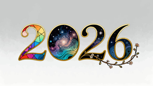 Creative art word "2026", hand-drawn vector illustration