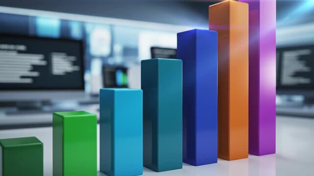 Colorful Bar Graph Demonstrates Data Analysis on Desktops at Office