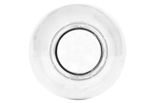 Plastic water bottle on white background. top view