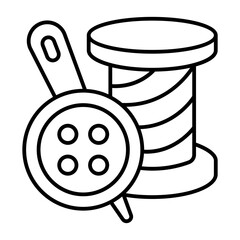 Spool of thread with button and needle thin line icon, sewing tools concept. Vector graphics. Needle with cap and reel sign on white background, style icon mobile or web design.