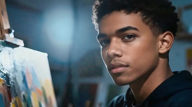 Joven artista  en su estudio de arte