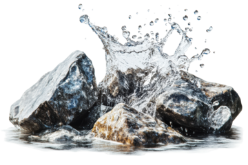 Rocky Surface With Splashing Water. Nature'S Dynamic Interaction Captured In Motion Isolated On Transparent Background