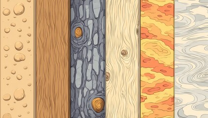 Variety of wood and stone textures for design elements.