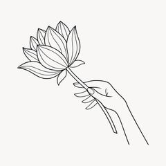 Minimalist Line Art Hand Holding Flower Elegant Botanical Illustration
