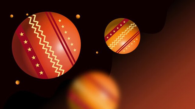 Fiery abstract planets with bright orange pattern floating in dark space