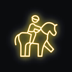 Neon sign of jockey riding horseback in yellow