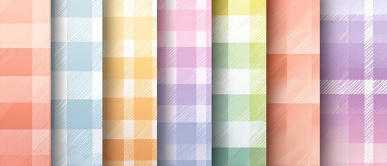 Set of pastel colored gingham patterns.