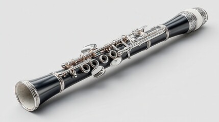 Naklejka premium Detailed clarinet with silver keys on white. Beautiful black musical instrument for classical music