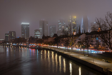 views of the riverbank in Frankfurt am Main, Germany. night views of the river in Frankfurt am Main
