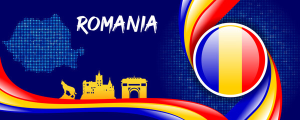 Romania Travel and Tourism Blue Vector Background