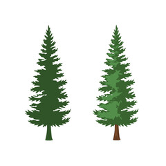 Green Pine Tree Vector Set in Minimalist Flat Style for Nature Landscapes, Evergreen Forest Design, Winter Backgrounds, and Outdoor Natural Illustration Elements