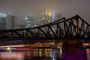 views of the Main River at night in Frankfurt, Germany, bridge over the Main River in Frankfurt