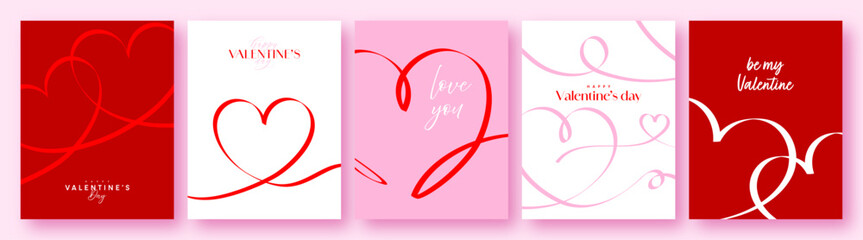 Valentines Day poster set, greeting card, red heart line art © Auguste Lange