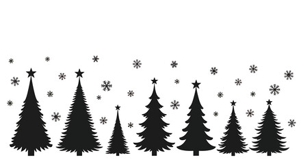 Obraz premium Silhouette Christmas Trees with Snowflakes - Festive Holiday Season.