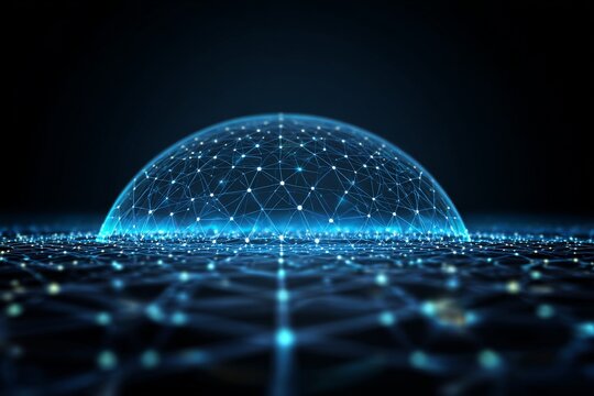 Visual representation of digital connectivity and network architecture showcasing a glowing dome over a grid
